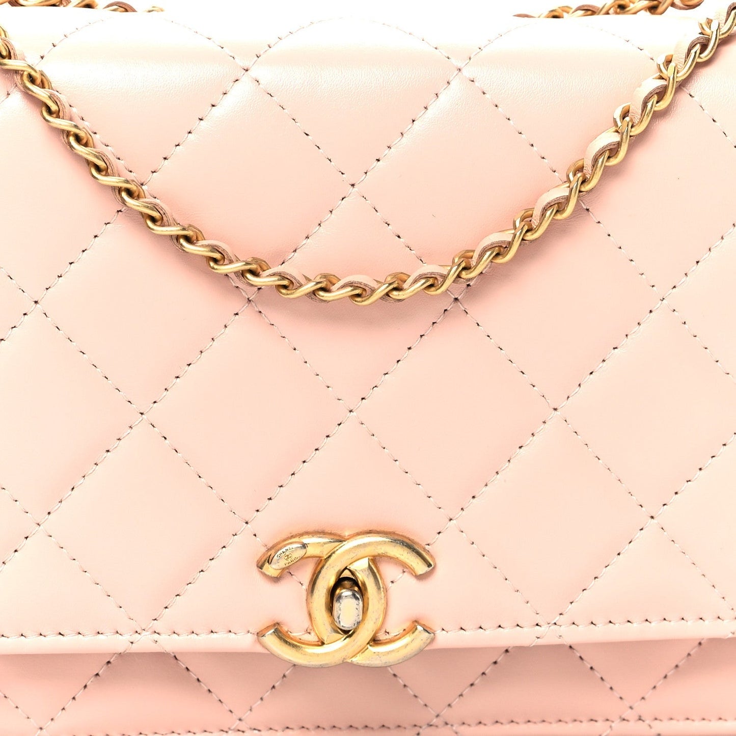 Calfskin Quilted Perfect FIt Wallet On Chain WOC Light Pink