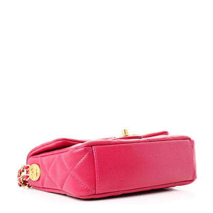 Caviar Quilted Small Twist Your Buttons Flap Fuchsia