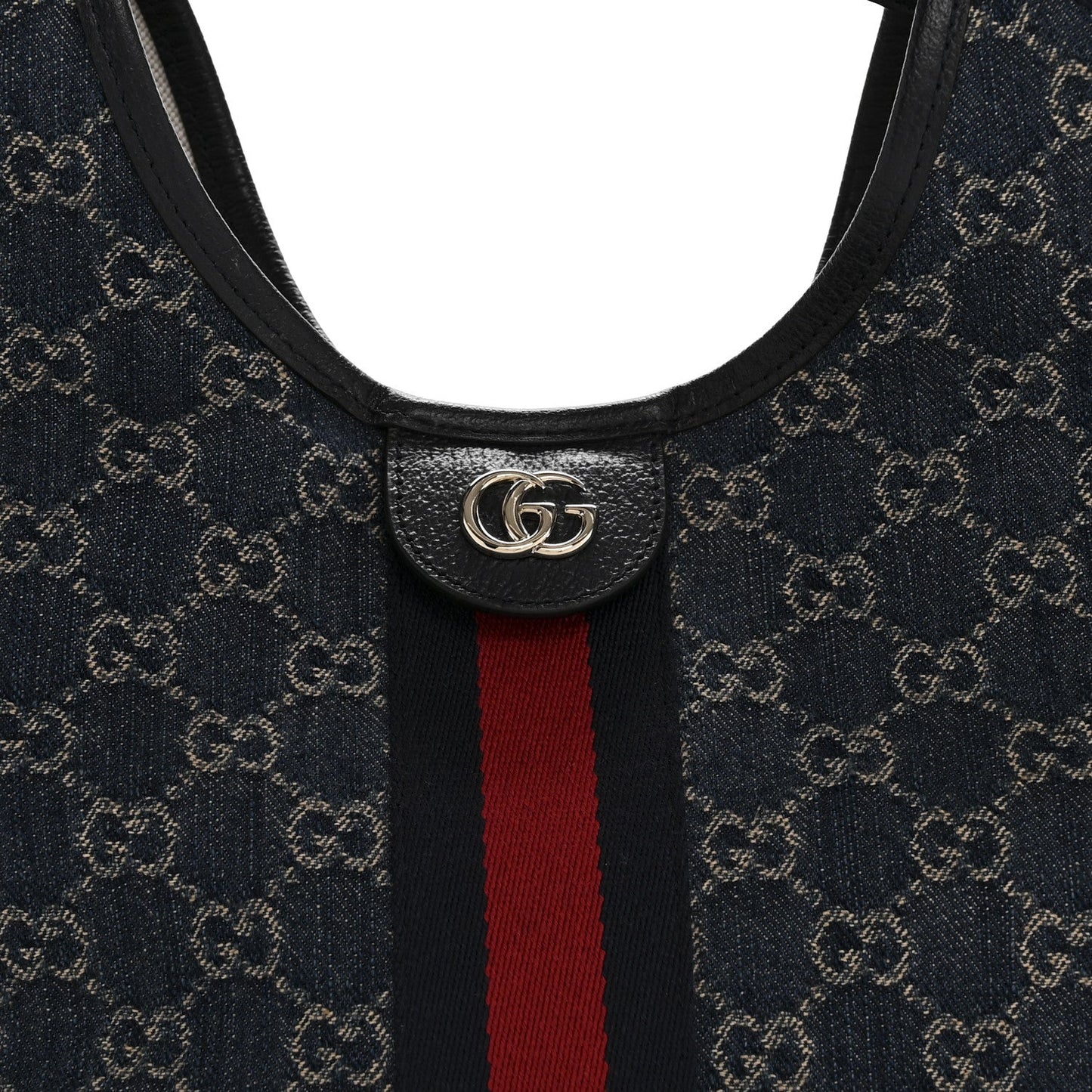 Denim GG Monogram Web Small Giglio Tote Blue White
