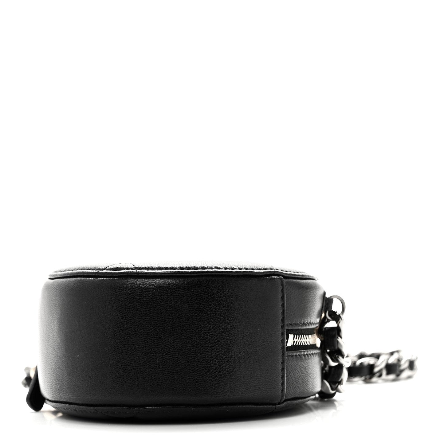 Shiny Goatskin Quilted Chanel 19 Round Clutch With Chain Black