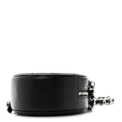 Shiny Goatskin Quilted Chanel 19 Round Clutch With Chain Black