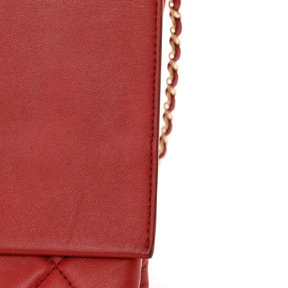 Lambskin Quilted Retro Label Clutch Red