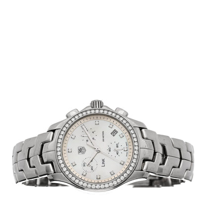 Stainless Steel Diamond Bezel Mother of Pearl 33mm Link Lady Quartz Watch CJF1314