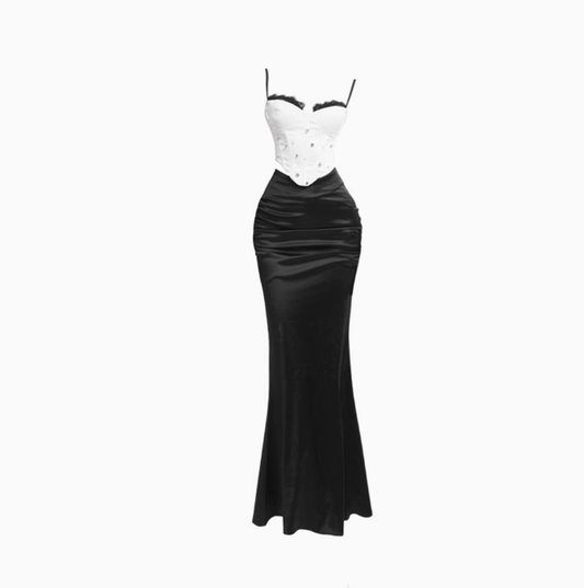 High-grade lace tube top women 2025 large size pleated hip-wrapped fishtail skirt suit R1096