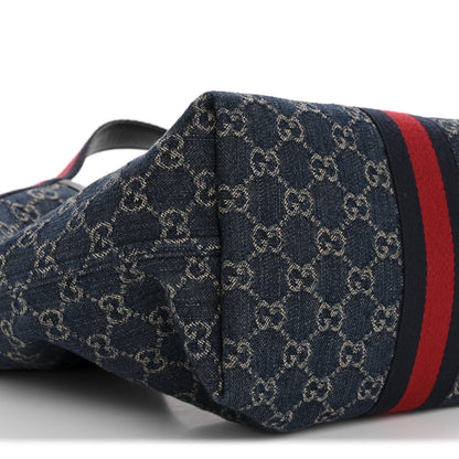 Denim GG Monogram Web Small Giglio Tote Blue White