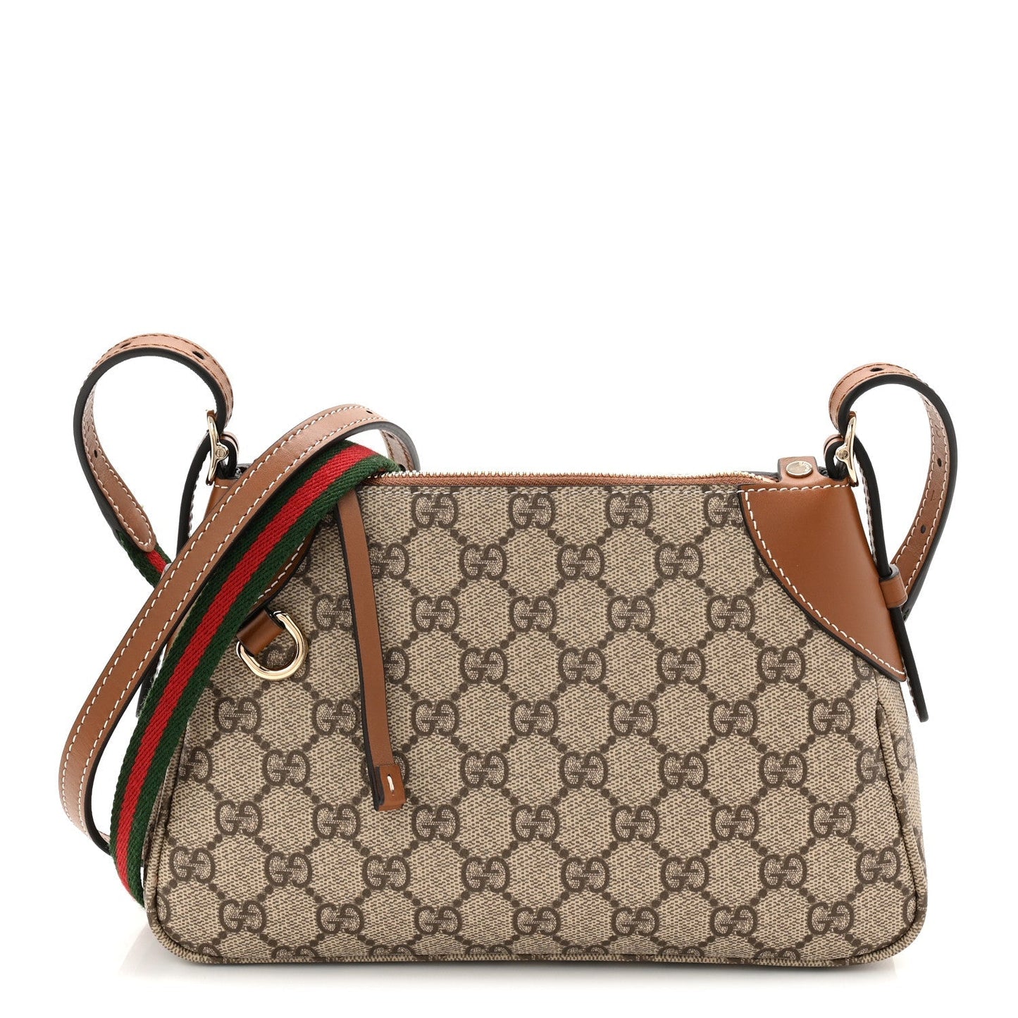GG Supreme Monogram Textured Calfskin Small Emblem Shoulder Bag Beige Dark Brown