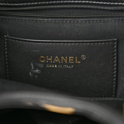 Shiny Lambskin Quilted CC Belt Shopping Bag Black