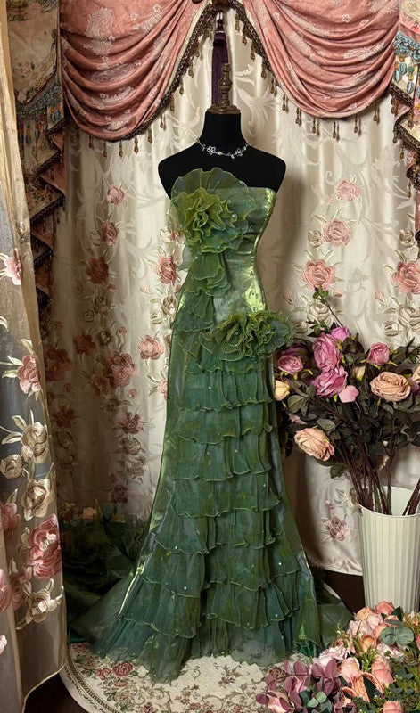 Green Strapless Long Prom Dress Long Evening Gowns