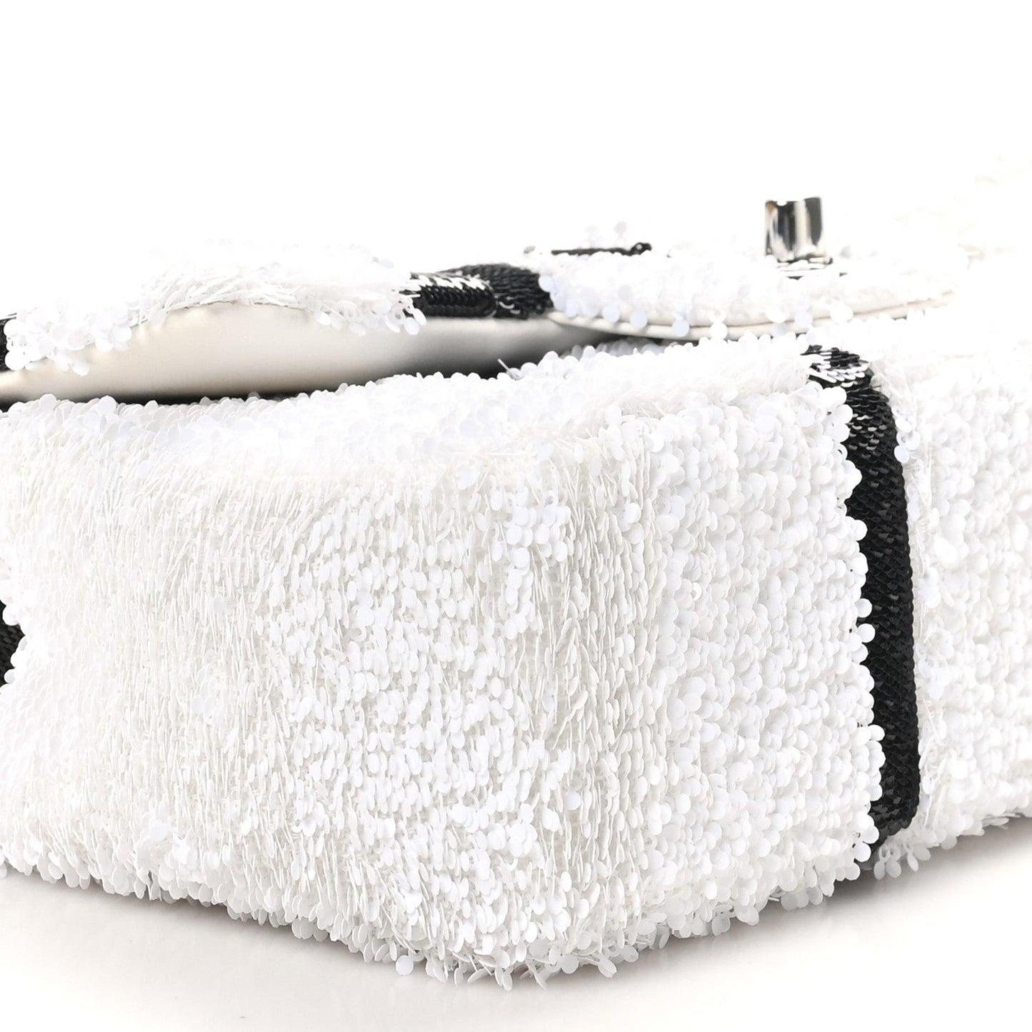 Sequin Ribbon Mini Rectangular Flap White Black