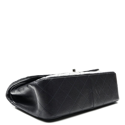 Caviar Quilted Jumbo Double Flap Navy Blue