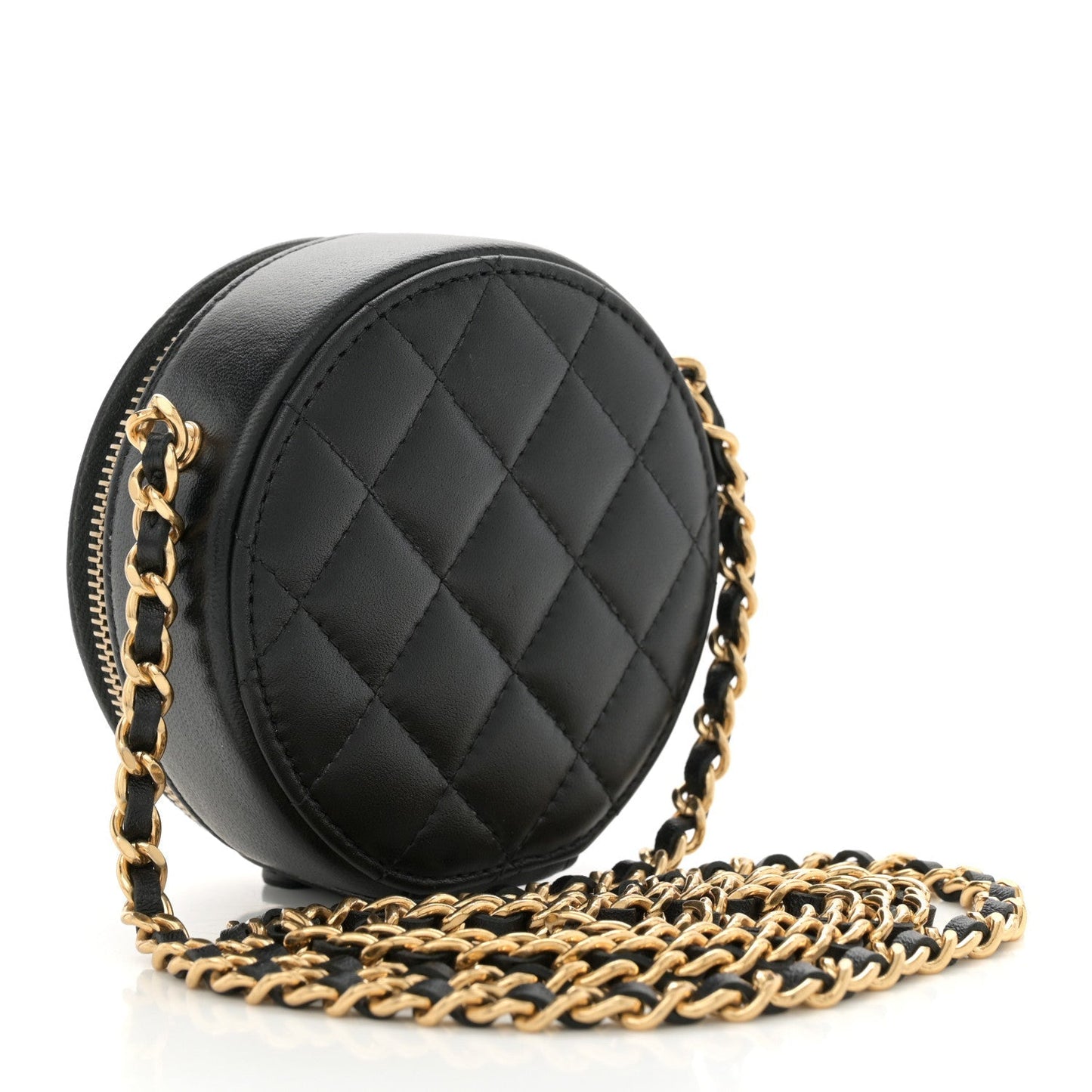 Metallic Lambskin Quilted Camelia Clutch Gold Black