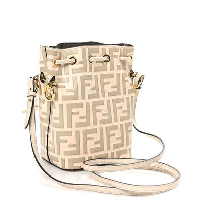Vitello Liberty F is Fendi Bi-Color FF 1974 Embossed Mini Mon Tresor Bucket Bag Camelia Mandorlo