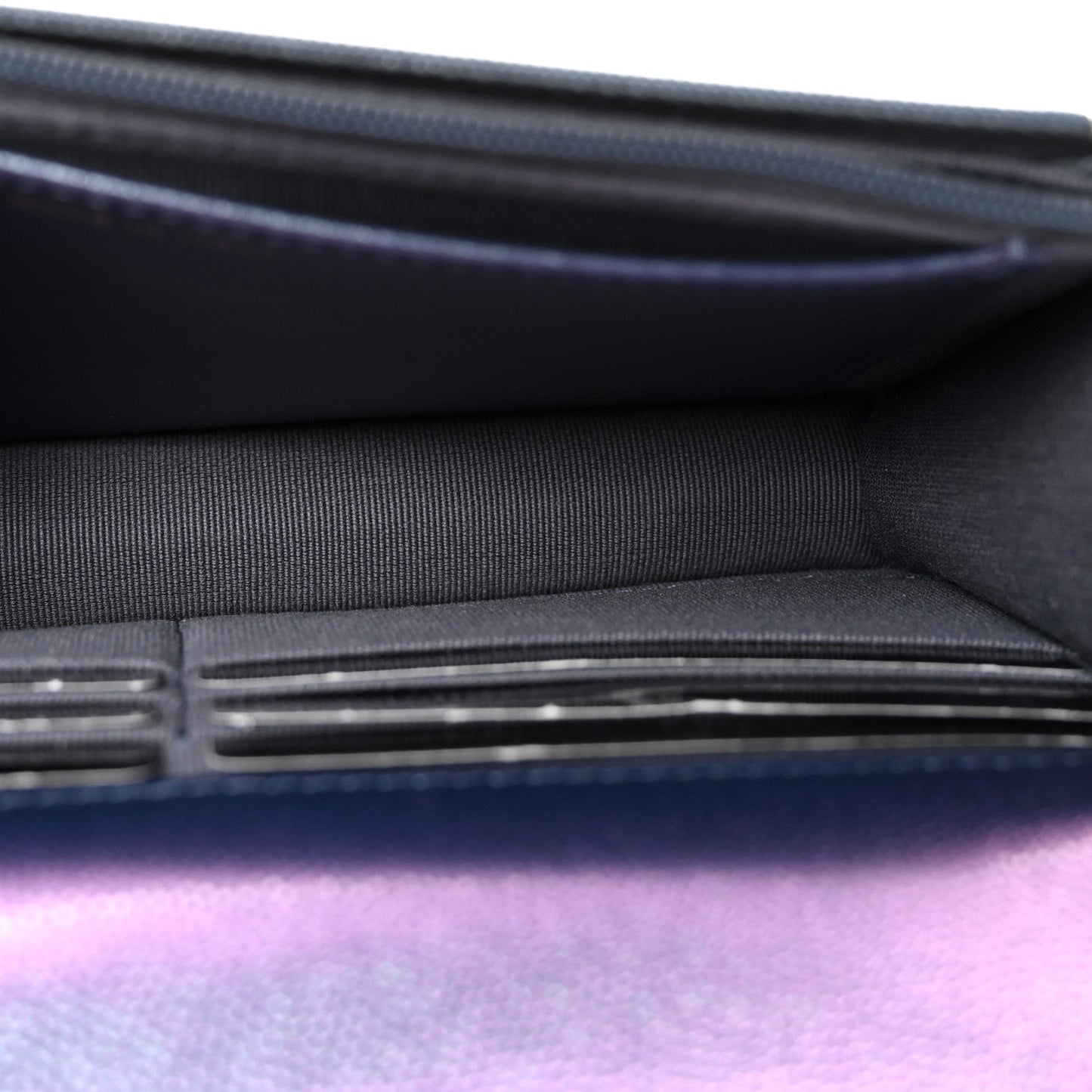 Iridescent Caviar Quilted Wallet on Chain WOC Dark Blue