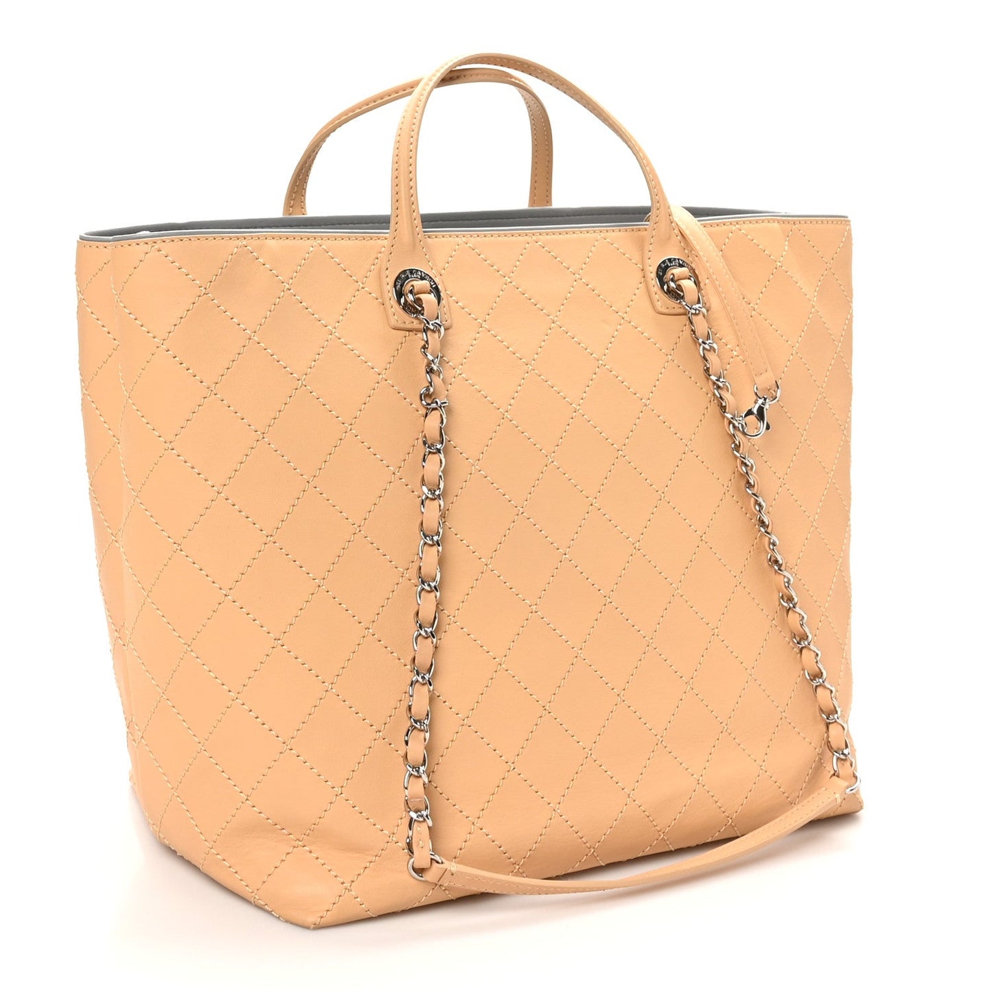 Calfskin Stitched Medium Shopping Tote Beige
