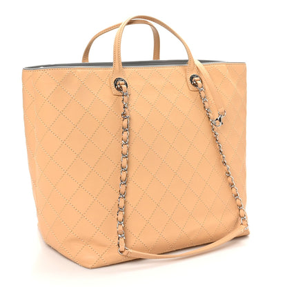 Calfskin Stitched Medium Shopping Tote Beige