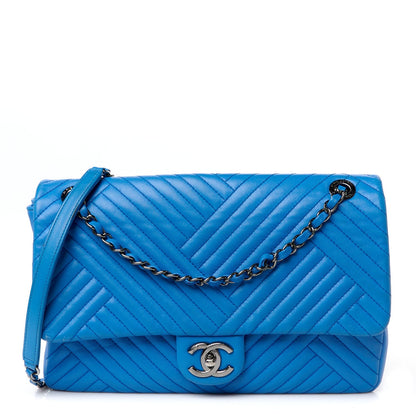 Lambskin Large CC Crossing Flap Blue