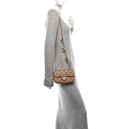 Lambskin Quilted Mini Heart Charms Flap Beige