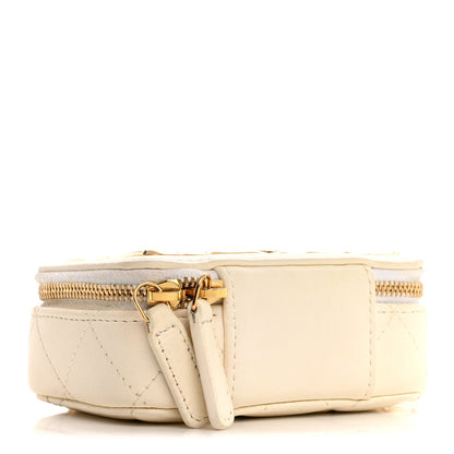Lambskin Quilted Golden Plate Clutch With Chain White
