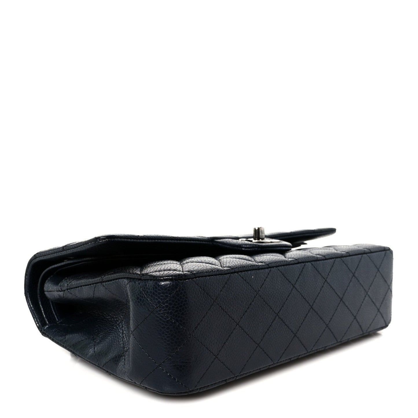 Caviar Quilted Medium Double Flap Navy