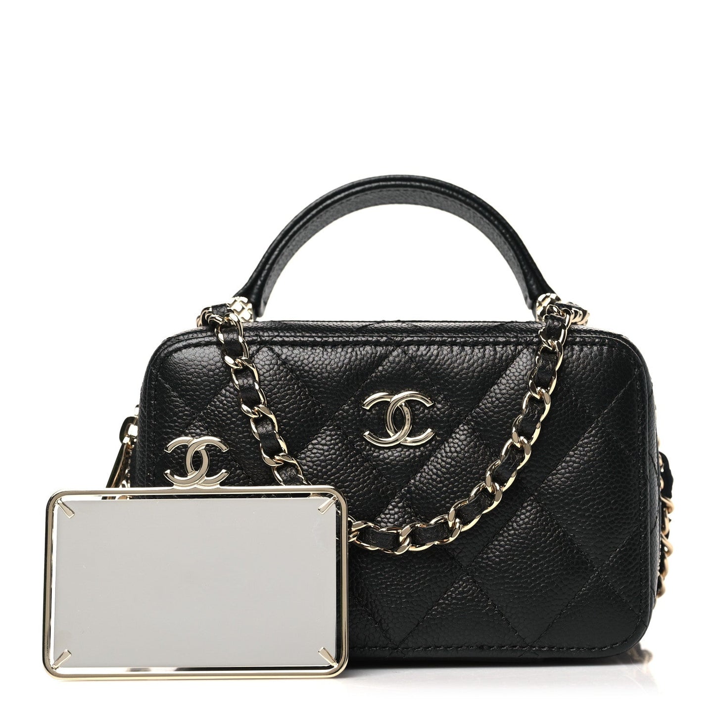 Caviar Quilted Small Top Handle Vanity Case Black