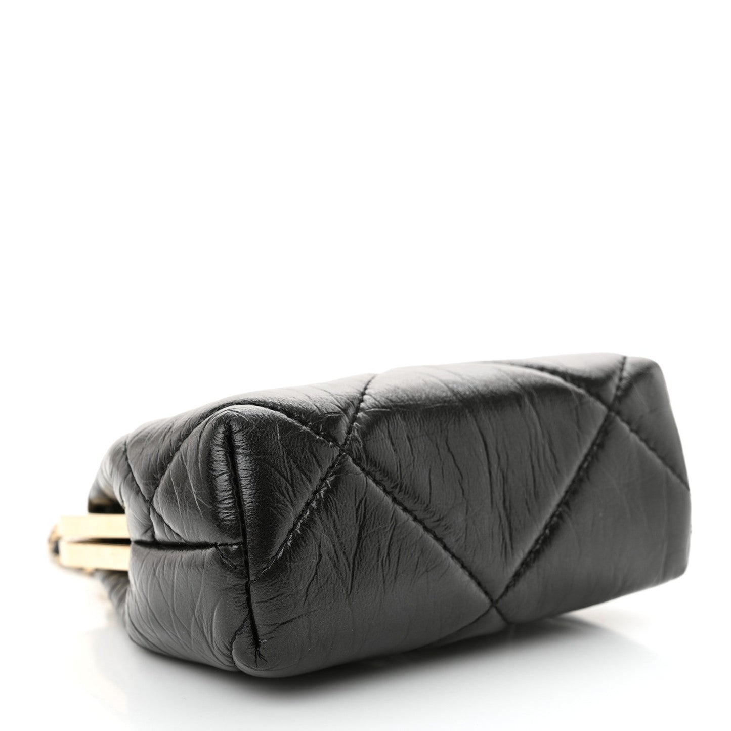 Shiny Aged Lambskin Quilted Kiss Lock Clutch With Chain Black