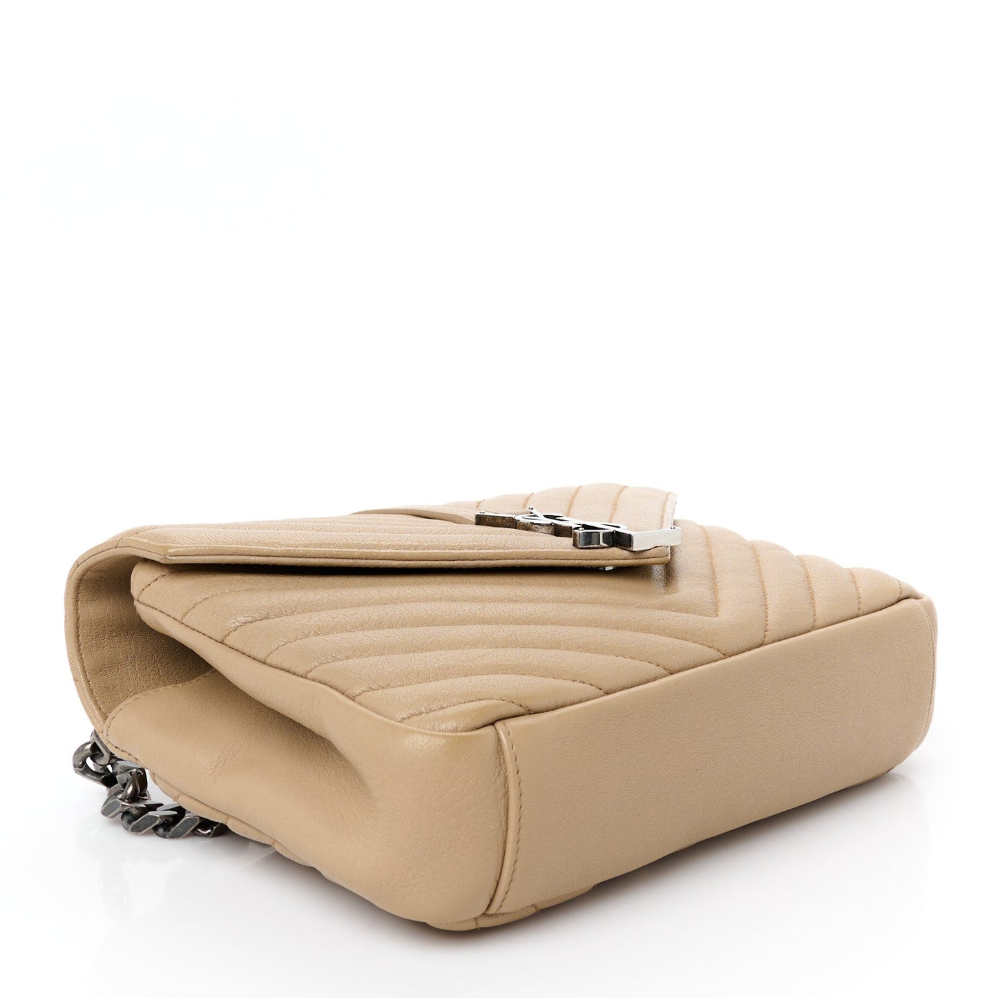 Sheepskin Matelasse Chevron Monogram Medium College Bag Dark Beige