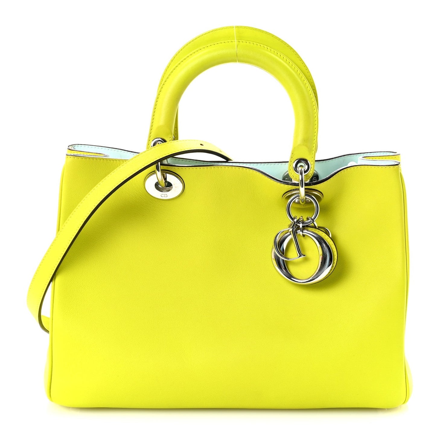 Smooth Calfskin Medium Diorissimo Tote Neon Yellow Light Blue