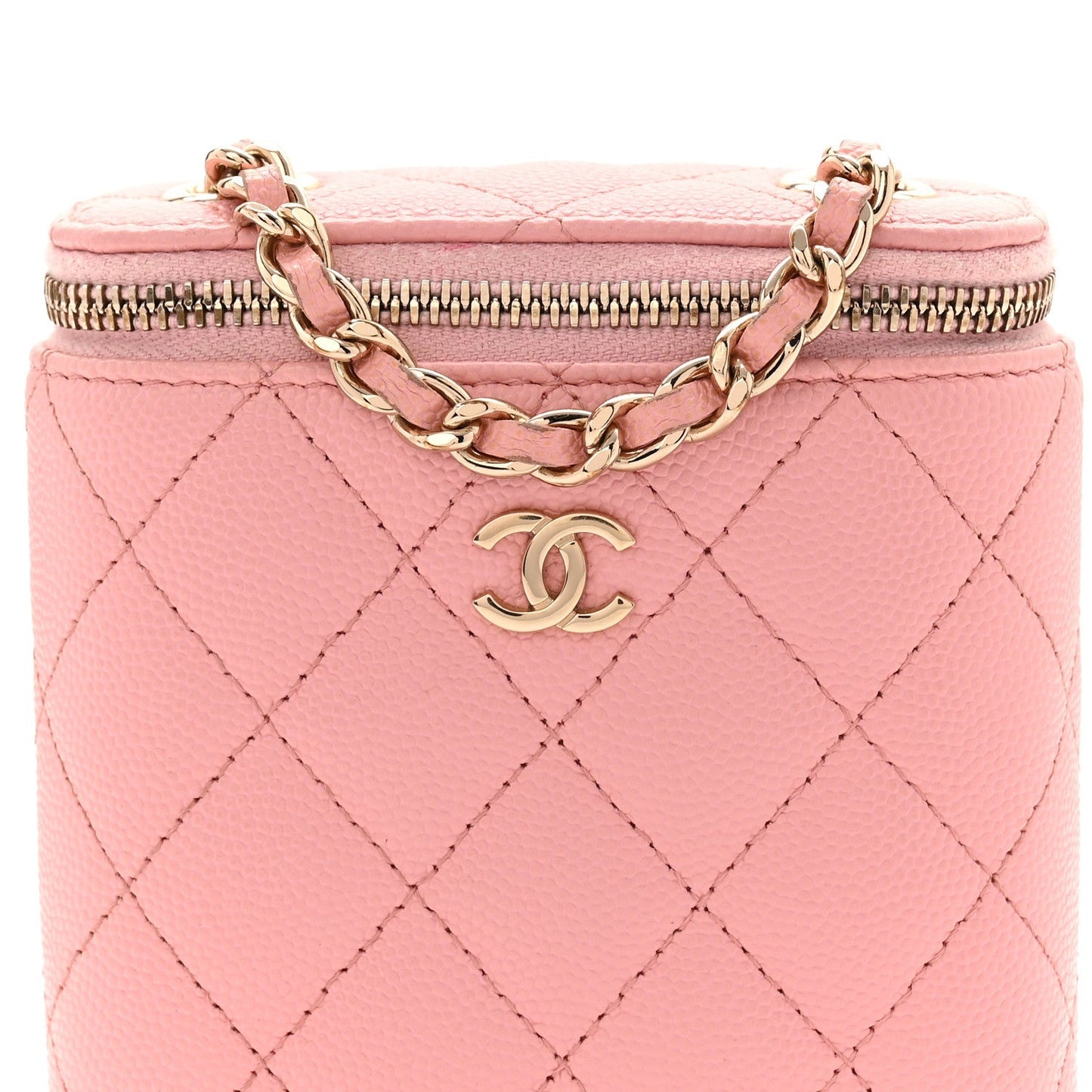 Caviar Quilted Small Vertical Coco Beauty Vanity Case With Chain Light Pink