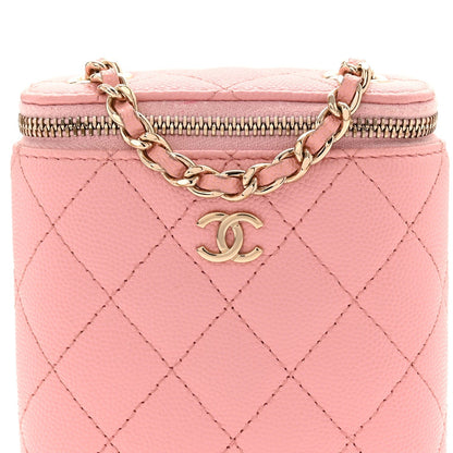 Caviar Quilted Small Vertical Coco Beauty Vanity Case With Chain Light Pink