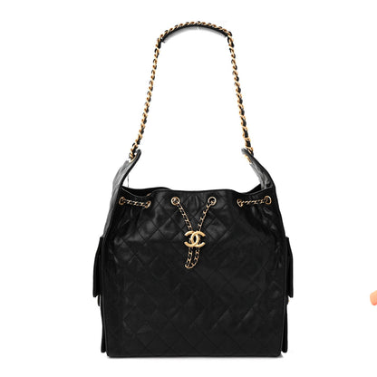 Caviar Quilted Medium Chanel 25 Handbag Black