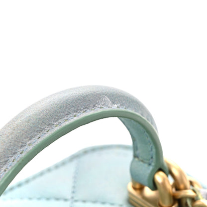 Lambskin Quilted Ombre Top Handle Mini Vanity Case With Chain Blue Green