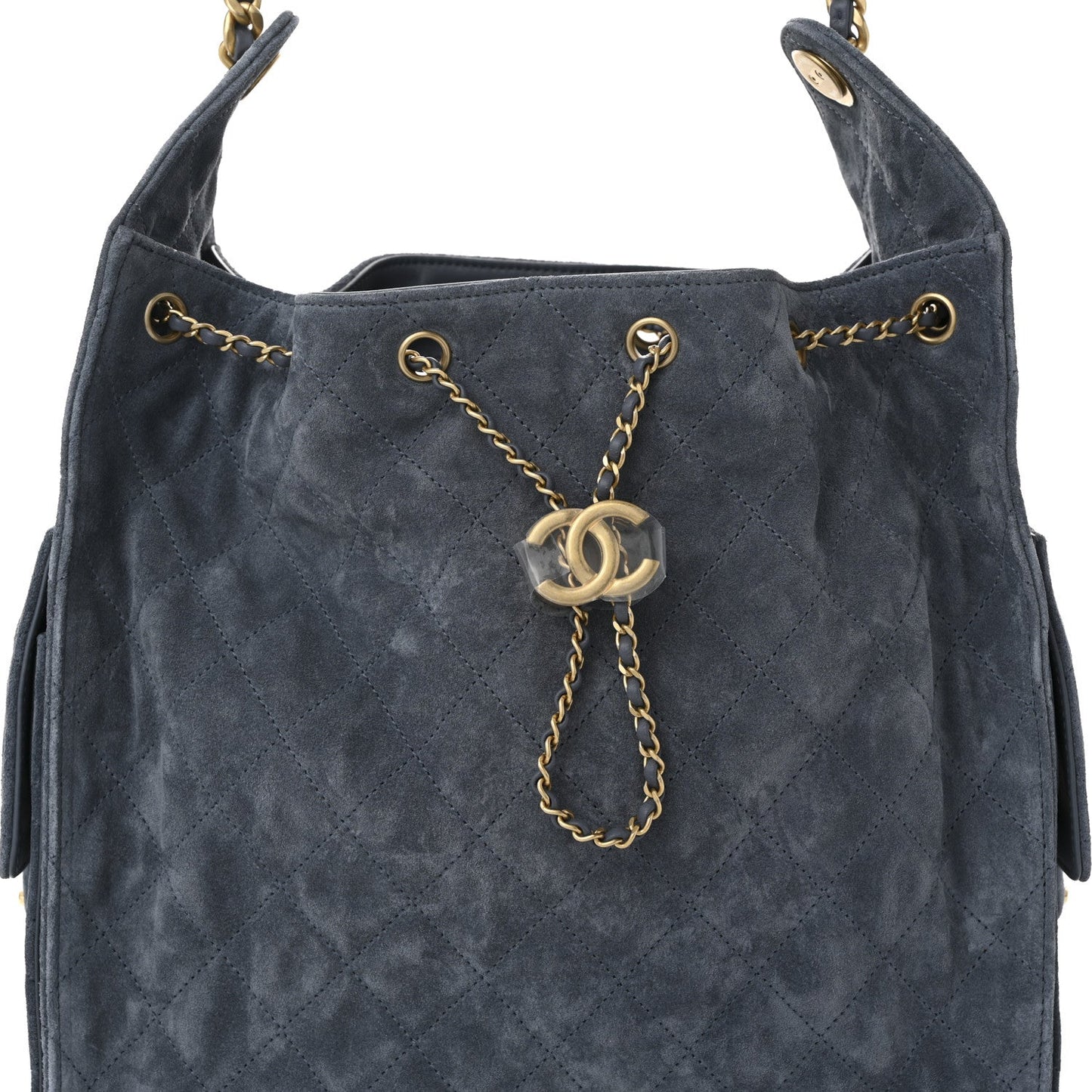Suede Quilted Medium Chanel 25 Handbag Blue