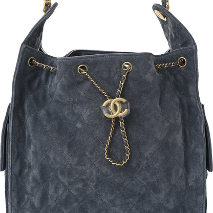 Suede Quilted Medium Chanel 25 Handbag Blue