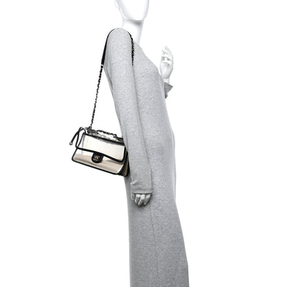 Lambskin PVC Sand By The Sea Flap With Pearl Strap Black
