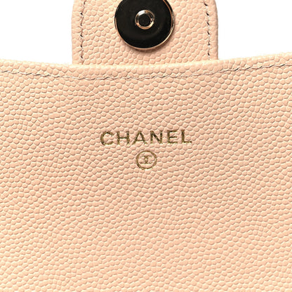 Caviar Quilted Phone Holder Wallet on Removable Chain Light Beige
