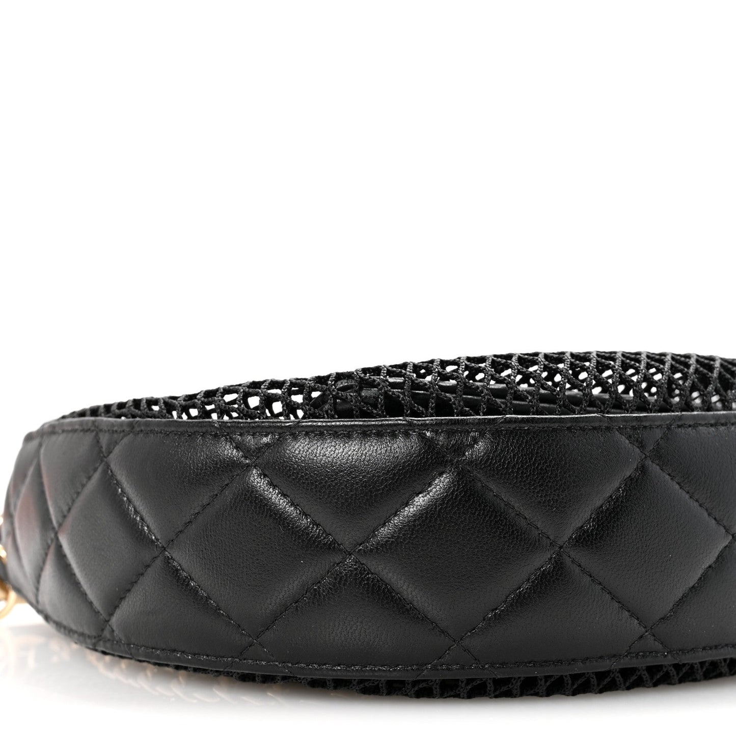 Mesh Shiny Lambskin Chain Hobo Black