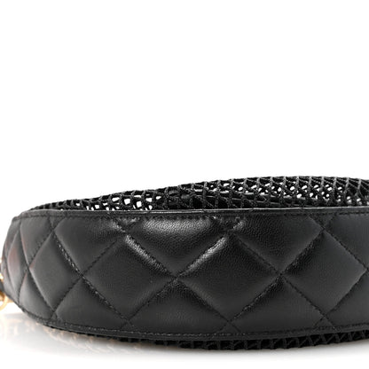 Mesh Shiny Lambskin Chain Hobo Black