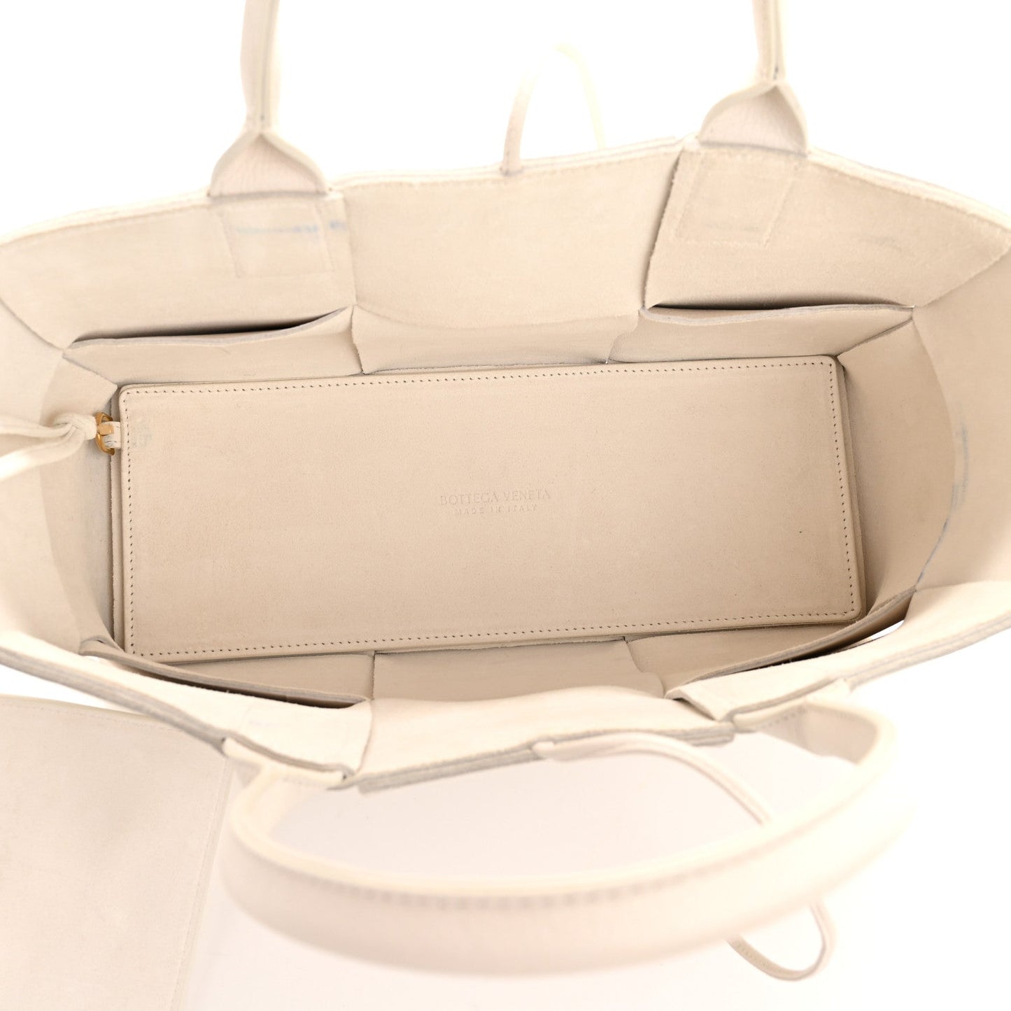 Grained Calfskin Maxi Intrecciato Small Arco Tote White