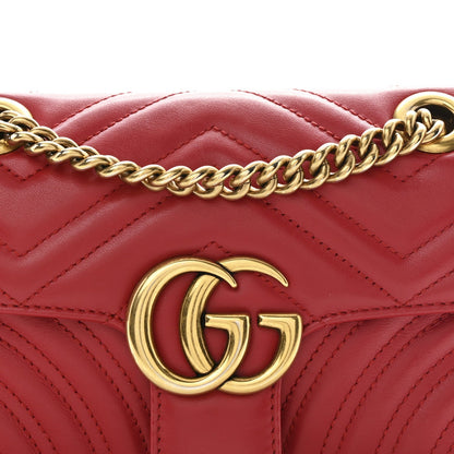 Calfskin Matelasse Mini GG Marmont Shoulder Bag Hibiscus Red