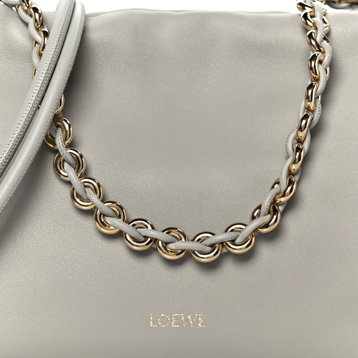 Mellow Nappa Donut Chain Medium Flamenco Knot Clutch Shell Grey