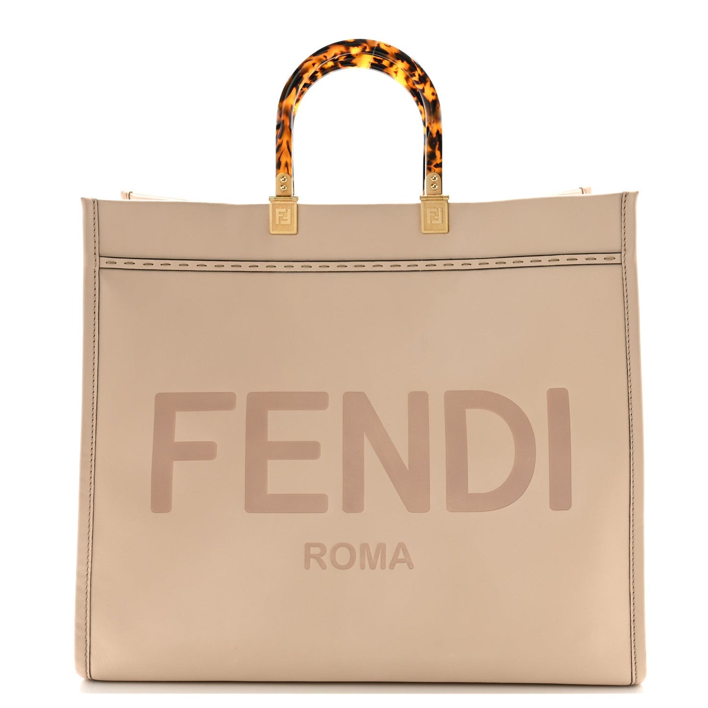 Vitello King Plexiglass Logo Embossed Large Fendi Sunshine Shopper Tote Light Rose