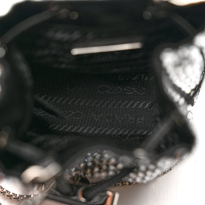 Satin Crystal Metal Triangle Logo Mini Drawcord Pouch Shoulder Bag Cristal