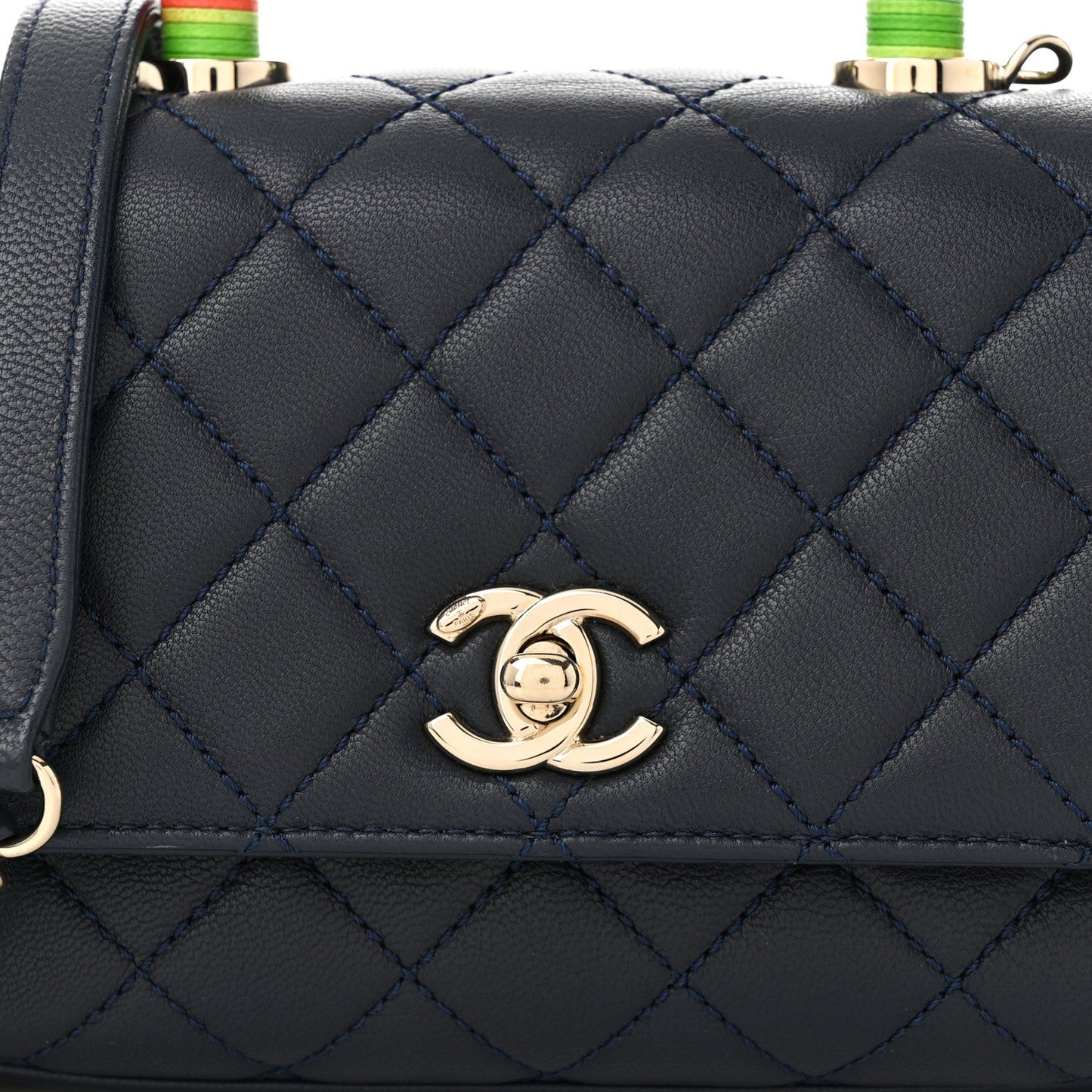 Goatskin Quilted Extra Mini Rainbow Coco Handle Flap Navy Blue