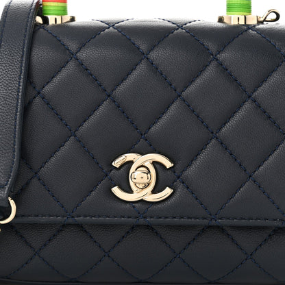 Goatskin Quilted Extra Mini Rainbow Coco Handle Flap Navy Blue