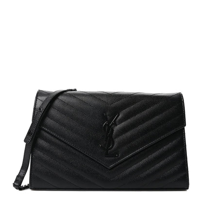 Grain De Poudre Matelasse Chevron Monogram Monochrome Chain Wallet Black