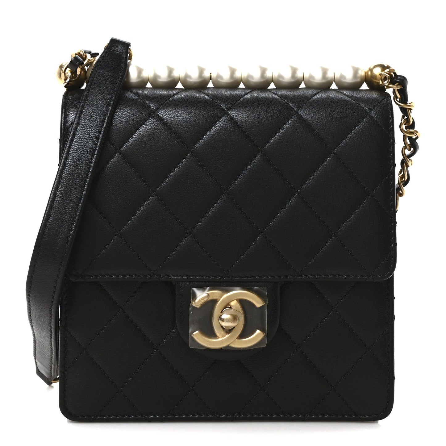 Lambskin Quilted Chic Pearls Flap Black