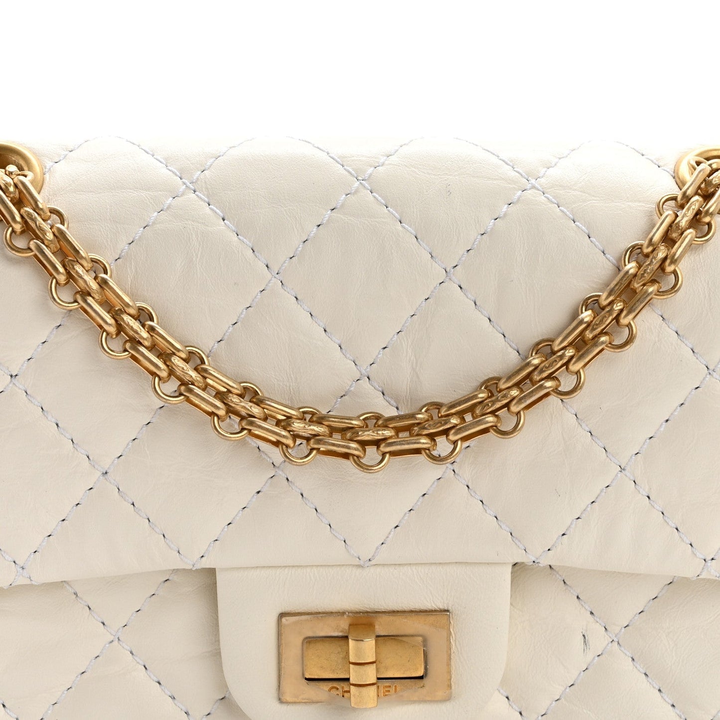 Aged Calfskin Quilted 2.55 Reissue Mini Flap White