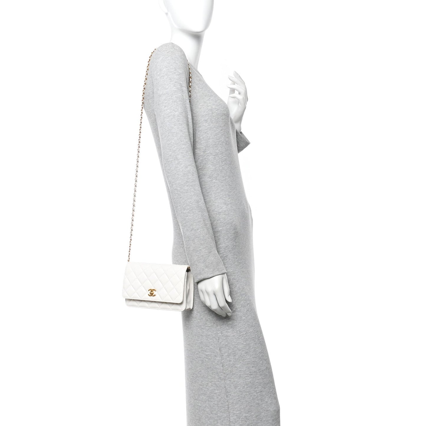 Lambskin Quilted CC Pearl Crush Wallet on Chain WOC White