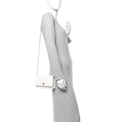 Lambskin Quilted CC Pearl Crush Wallet on Chain WOC White