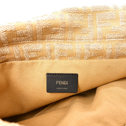 Fabric Jacquard Raffia Straw Fringe Medium Mamma Baguette Beige